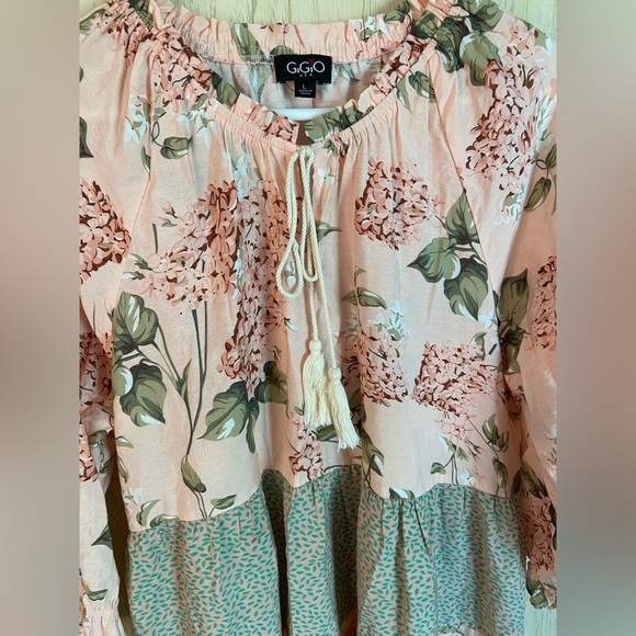 GiGiO Hydrangea Tiered Floral Cottagecore Patchwork Dress Sz Large - Picture 2 of 12